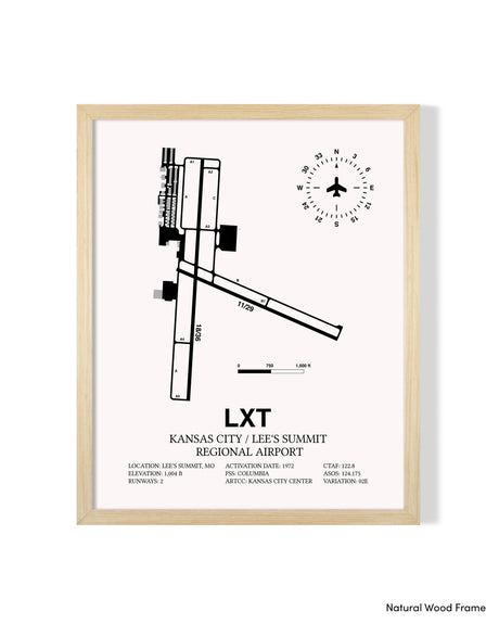 Detailed Airport Map of Kansas City / Lee's Summit Regional Airport (LXT) in White with a Natural Frame