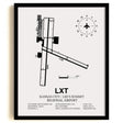 Framed Detailed Airport Map of Kansas City / Lee's Summit Regional Airport (LXT) in White with a Black Frame