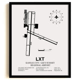 Framed Detailed Airport Map of Kansas City / Lee's Summit Regional Airport (LXT) in White with a Black Frame