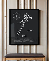 Framed Detailed Airport Map of Lynchburg Regional Airport/Preston Glenn Field (LYH) in Gray with a Black Frame