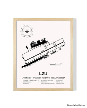 Detailed Airport Map of Gwinnett County Airport-Briscoe Field (LZU) in White with a Natural Frame