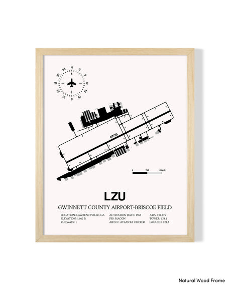 Detailed Airport Map of Gwinnett County Airport-Briscoe Field (LZU) in White with a Natural Frame