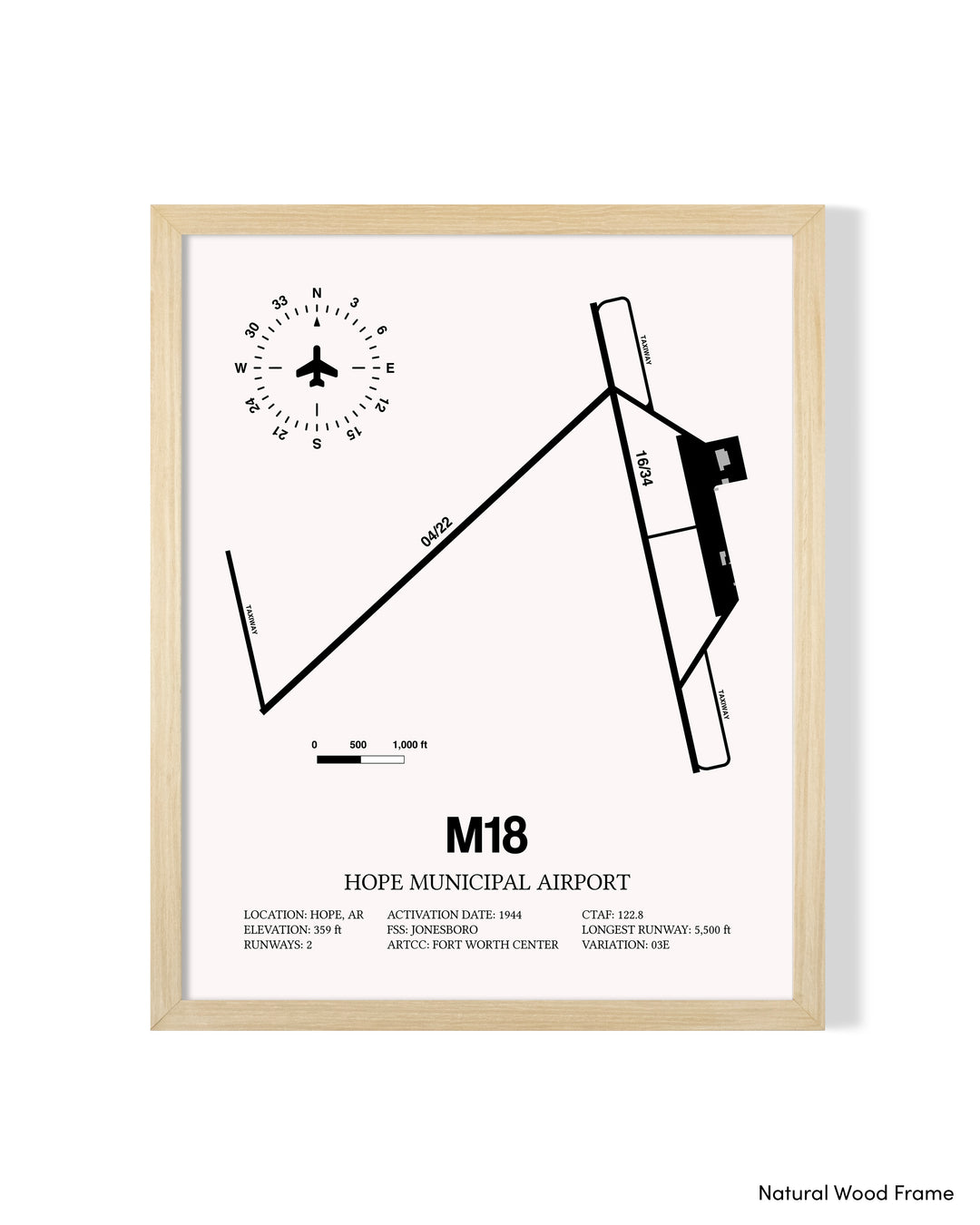 Detailed Airport Map of Hope Municipal Airport (M18) in White with a Natural Frame