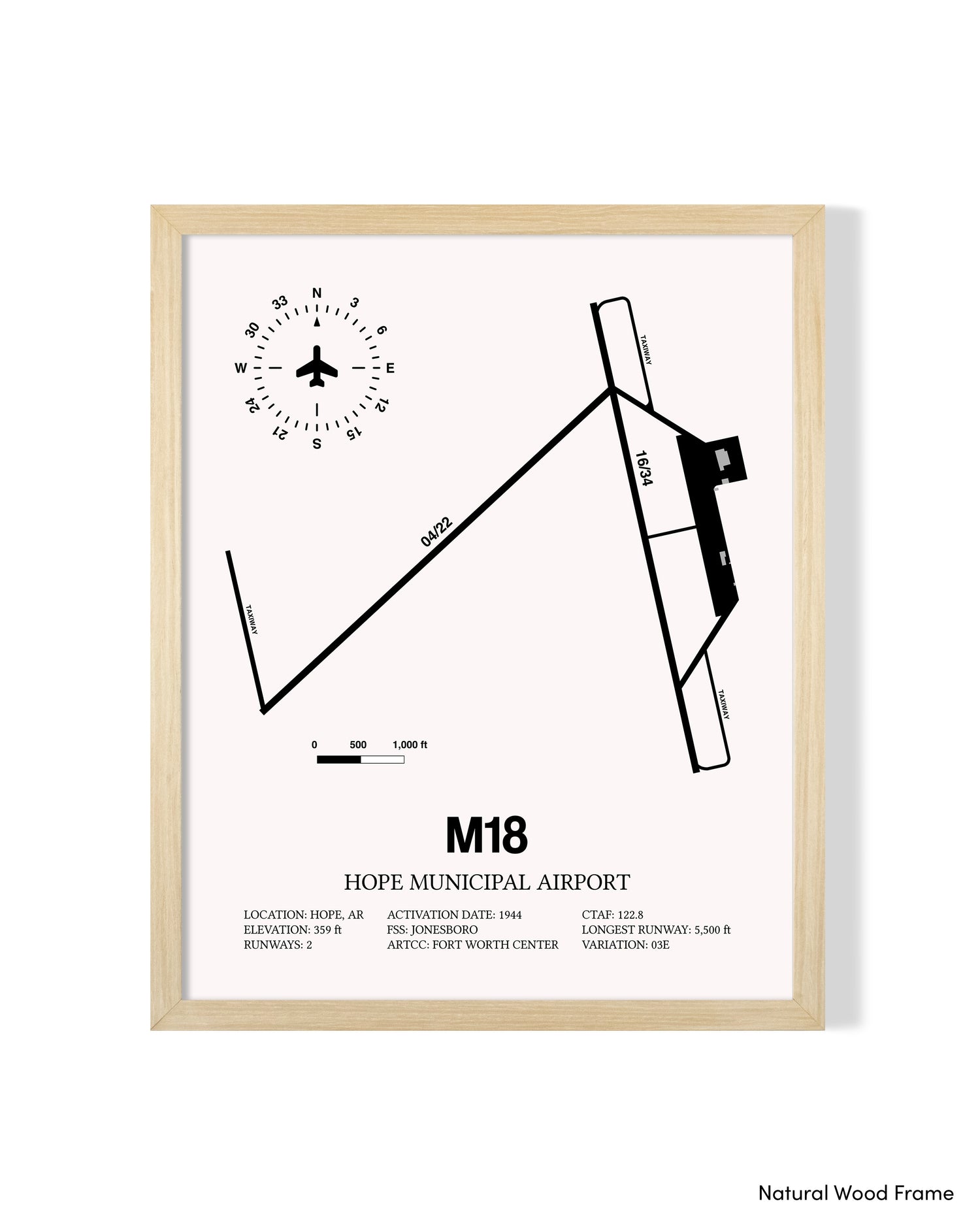 Detailed Airport Map of Hope Municipal Airport (M18) in White with a Natural Frame