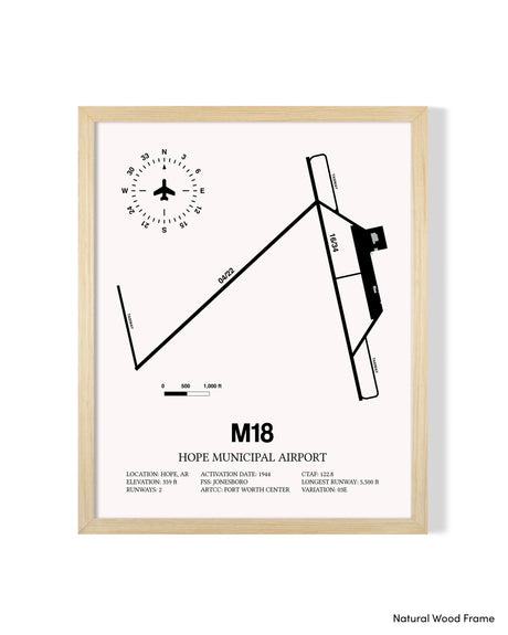 Detailed Airport Map of Hope Municipal Airport (M18) in White with a Natural Frame