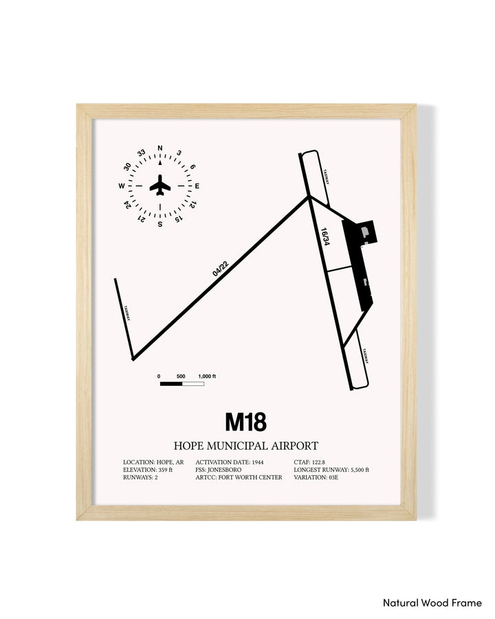 Detailed Airport Map of Hope Municipal Airport (M18) in White with a Natural Frame