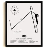 Framed Detailed Airport Map of Hope Municipal Airport (M18) in White with a Black Frame