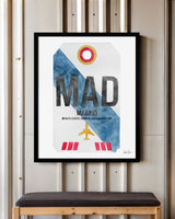 Framed Watercolor Print of Adolfo SuÃ¡rez Madridâ€“Barajas Airport (MAD) with a Black Frame