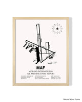 Detailed Airport Map of Midland International Air and Space Port (MAF) in White with a Natural Frame