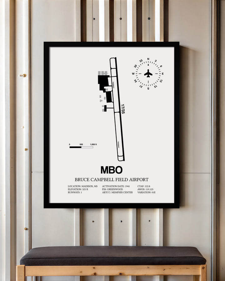 MBO Airport Map, Bruce Campbell Field Print