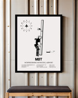 Framed Detailed Airport Map of Murfreesboro Municipal Airport (MBT) in White with a Black Frame
