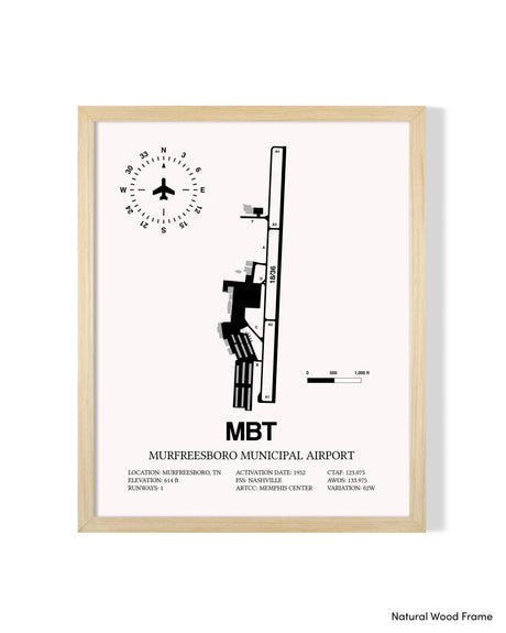 Detailed Airport Map of Murfreesboro Municipal Airport (MBT) in White with a Natural Frame