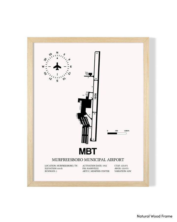 Detailed Airport Map of Murfreesboro Municipal Airport (MBT) in White with a Natural Frame