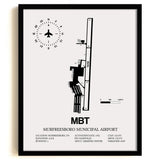 Framed Detailed Airport Map of Murfreesboro Municipal Airport (MBT) in White with a Black Frame