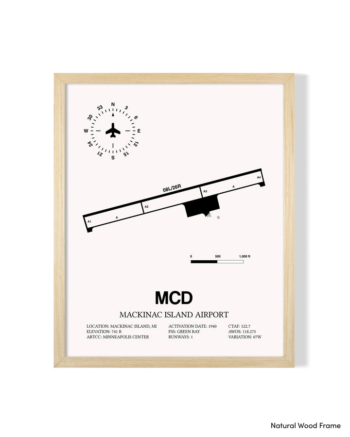 Detailed Airport Map of Mackinac Island Airport (MCD) in White with a Natural Frame