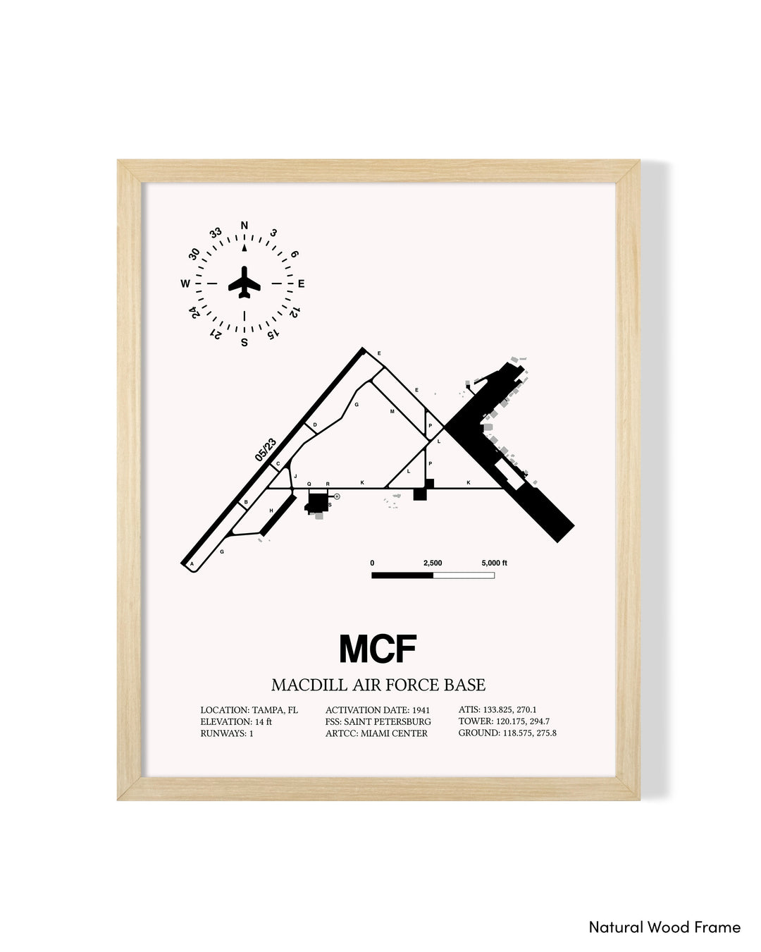 Detailed Airport Map of MacDill Air Force Base (MCF) in White with a Natural Frame