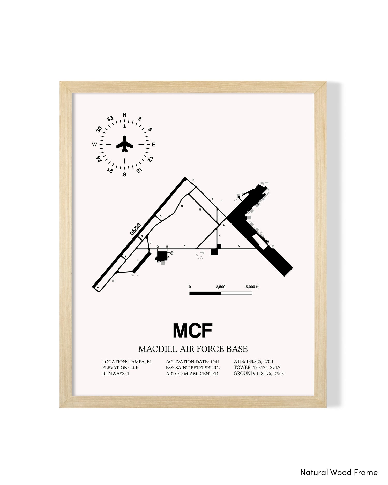 Detailed Airport Map of MacDill Air Force Base (MCF) in White with a Natural Frame