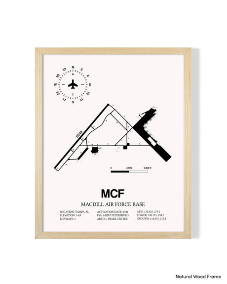 Detailed Airport Map of MacDill Air Force Base (MCF) in White with a Natural Frame