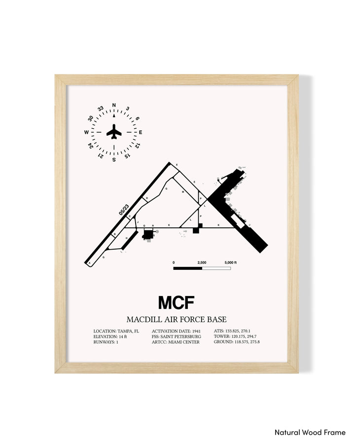 Detailed Airport Map of MacDill Air Force Base (MCF) in White with a Natural Frame
