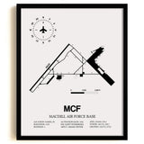Framed Detailed Airport Map of MacDill Air Force Base (MCF) in White with a Black Frame