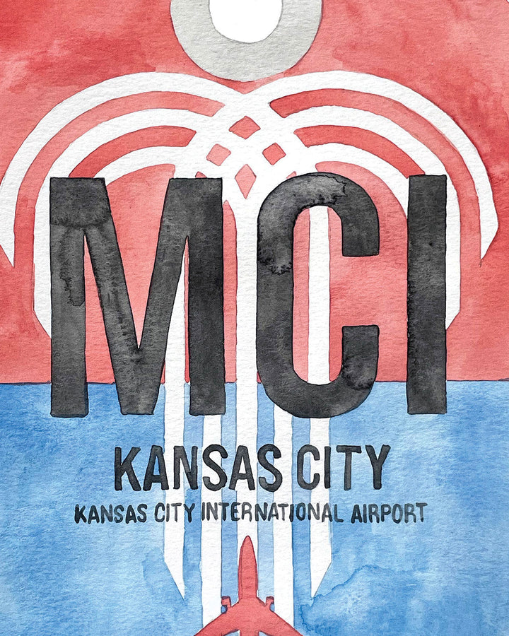 Closeup Watercolor Print of Kansas City International Airport (MCI)