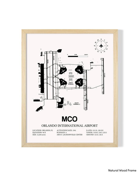 Detailed Airport Map of Orlando International Airport (MCO) in White with a Natural Frame
