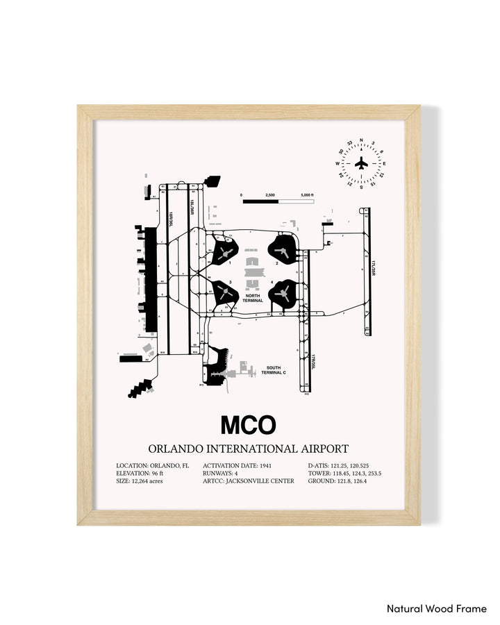 Detailed Airport Map of Orlando International Airport (MCO) in White with a Natural Frame