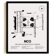 Framed Detailed Airport Map of Orlando International Airport (MCO) in White with a Black Frame