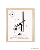 Detailed Airport Map of Southern Illinois Airport (MDH) in White with a Natural Frame