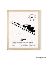 Detailed Airport Map of Harrisburg International Airport (MDT) in White with a Natural Frame