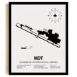Framed Detailed Airport Map of Harrisburg International Airport (MDT) in White with a Black Frame