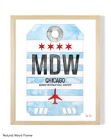 Framed Watercolor Print of Chicago Midway International Airport (MDW) with a Natural Wood Frame