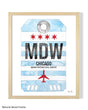 Framed Watercolor Print of Chicago Midway International Airport (MDW) with a Natural Wood Frame