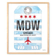 Framed Watercolor Print of Chicago Midway International Airport (MDW) with an Oak Frame