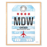 Framed Watercolor Print of Chicago Midway International Airport (MDW) with an Oak Frame