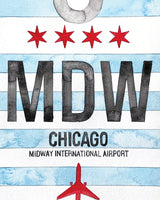 Closeup Watercolor Print of Chicago Midway International Airport (MDW)