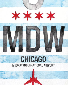 Closeup Watercolor Print of Chicago Midway International Airport (MDW)
