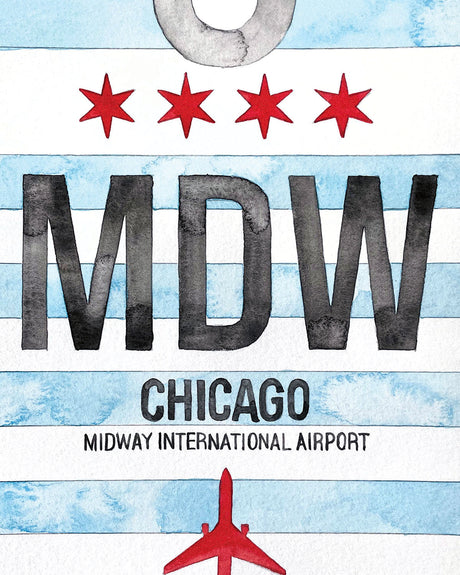 Closeup Watercolor Print of Chicago Midway International Airport (MDW)
