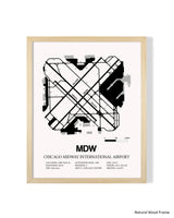 Detailed Airport Map of Chicago Midway International Airport (MDW) in White with a Natural Frame