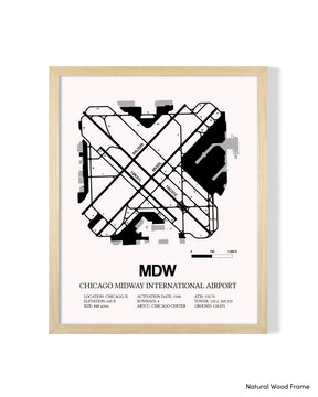 Detailed Airport Map of Chicago Midway International Airport (MDW) in White with a Natural Frame