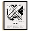 Framed Detailed Airport Map of Chicago Midway International Airport (MDW) in White with a Black Frame