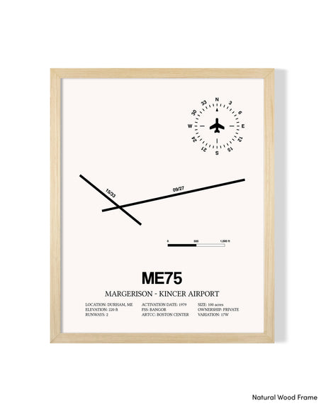 Detailed Airport Map of Margerison-Kincer Airport (ME75) in White with a Natural Frame