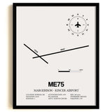Framed Detailed Airport Map of Margerison-Kincer Airport (ME75) in White with a Black Frame