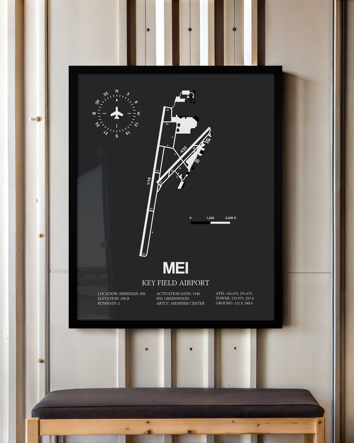 MEI Airport Map, Key Field Airport Print