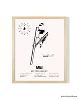 Detailed Airport Map of Key Field Airport (MEI) in White with a Natural Frame