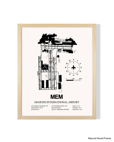 Detailed Airport Map of Memphis International Airport (MEM) in White with a Natural Frame