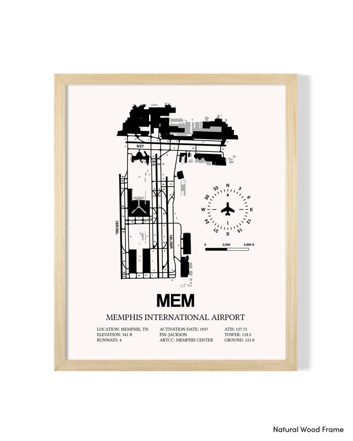 Detailed Airport Map of Memphis International Airport (MEM) in White with a Natural Frame