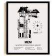 Framed Detailed Airport Map of Memphis International Airport (MEM) in White with a Black Frame