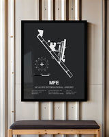 Framed Detailed Airport Map of McAllen International Airport (MFE) in Gray with a Black Frame
