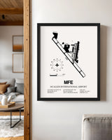 Framed Detailed Airport Map of McAllen International Airport (MFE) in White with a Black Frame
